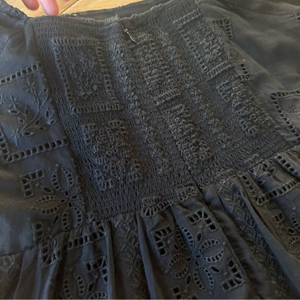 Johnny Was Eyelet Mini Dress Tonal Black Cotton Silk Embroidered Puff Sleeve M - Picture 10 of 11